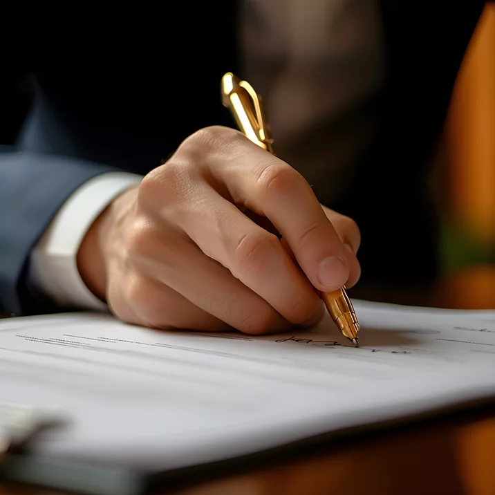 Hand signing an AFSL application form, highlighting essential requirements documentation.